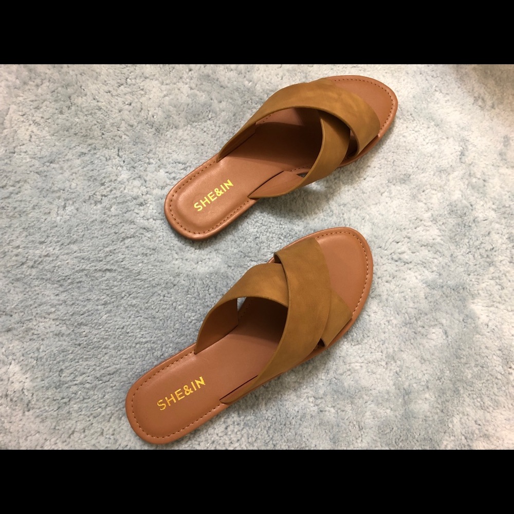 Brown cross sandals